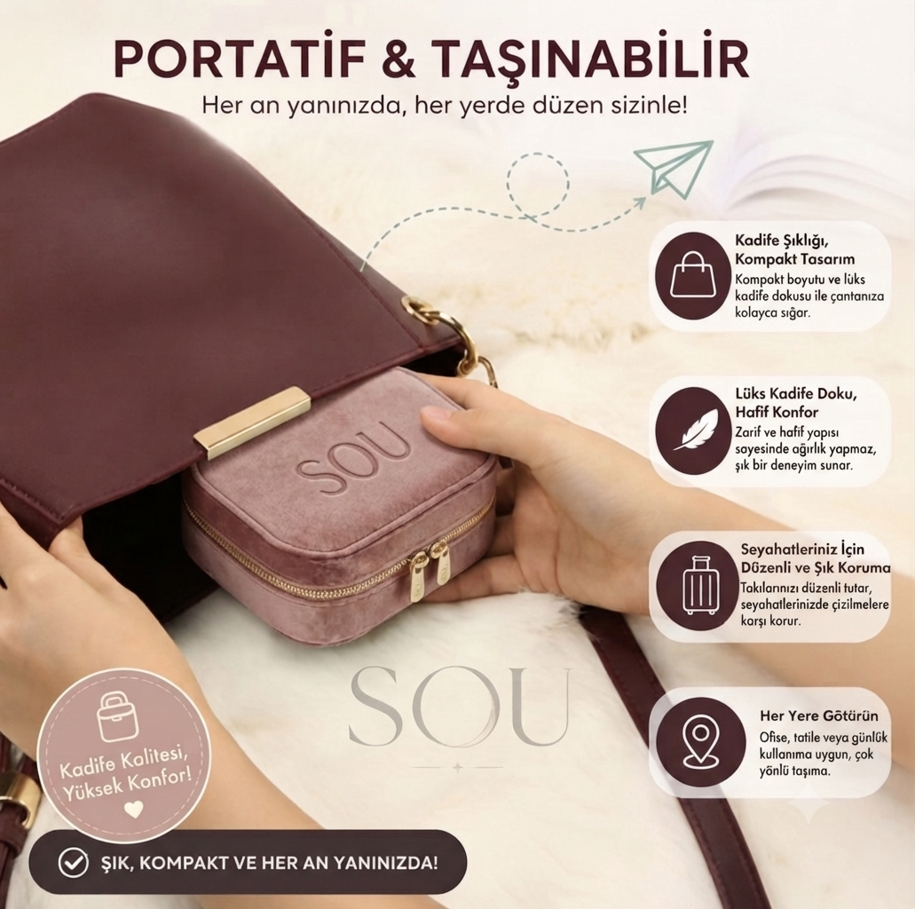 SOU Premium Kadife Aksesuar Çantası